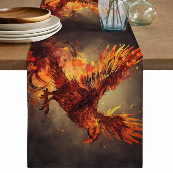 Table Runner Flame Bird Soft Linen Style Table Runner Cloth Frebird Feather Dining Table Decor for Kitchen, Dining Room, Parties, Holiday & Everyday Use 13x36 Inch