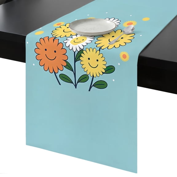 Table Runner Flowers Decorative Dining Table Runner Abstract Smile Face Yellow White Floral Kitchen Table Decoration for Home, Holiday and Party Use 13x36 Inch