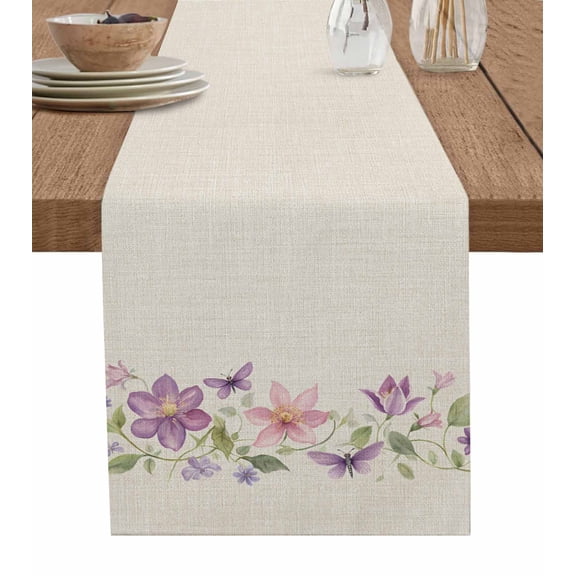 Table Runner Flowers Purple Butterfly Table Decoration for Kitchen Dinning Linen Background Table Decoration for Indoor Outdoor Party Wedding Decor 13x90 Inch