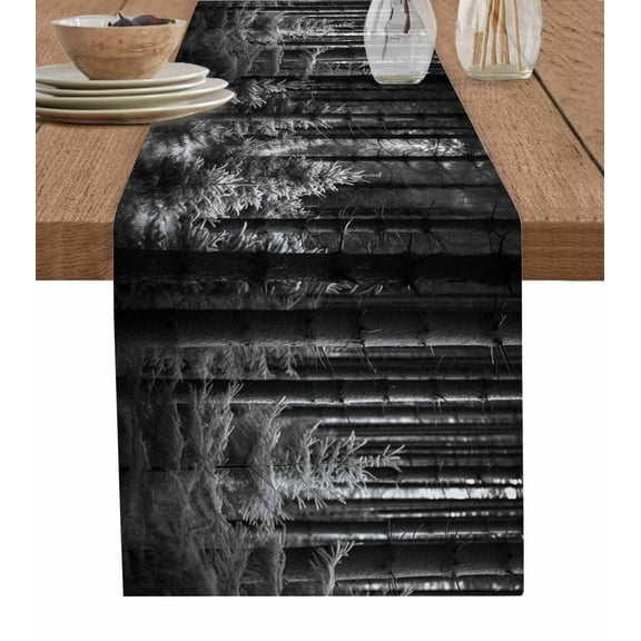 Table Runner Forest Branch Leaves Table Decoration for Kitchen Dinning Pine Plant Black Table Decoration for Indoor Outdoor Party Wedding Decor 13x90 Inch