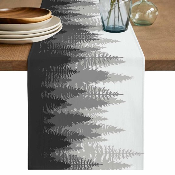 Table Runner Forest Tree Soft Linen Style Table Runner Cloth Misty Forest Landscape Nature Gray Dining Table Decor for Kitchen, Dining Room, Parties, Holiday & Everyday Use 13x36 Inch
