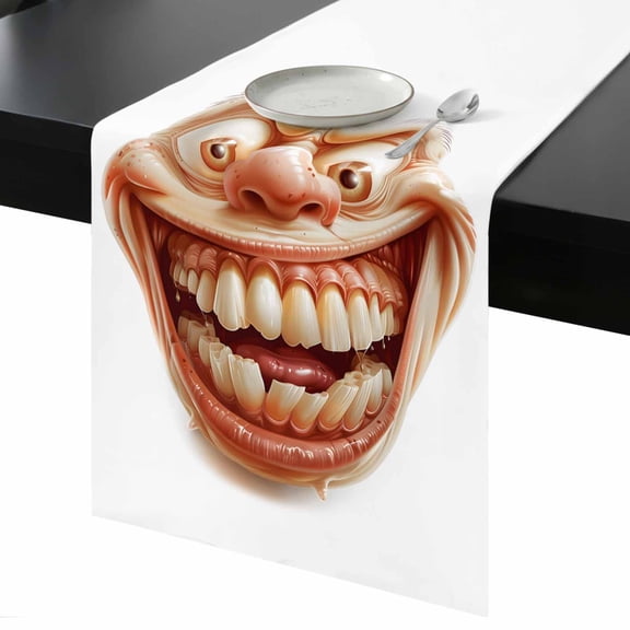 Table Runner Funny Smiling Face Decorative Dining Table Runner Humor Kitchen Table Decoration for Home, Holiday and Party Use 13x36 Inch