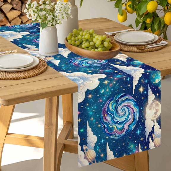 Table Runner Galaxy Earth Stars Moon Planets Dresser Scarves 13x36 Inch,Linen Table Runners Dream Sky Cloud Tablerunner for Home Dining Indoor Outdoor Wedding Party Tabletop Decor