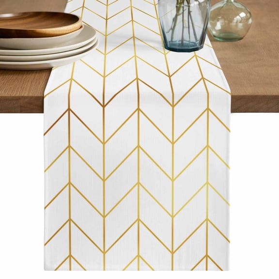 Table Runner Geometric Abstract Stripes Soft Linen Style Table Runner Cloth Chevron Dining Table Decor for Kitchen, Dining Room, Parties, Holiday & Everyday Use 13x36 Inch