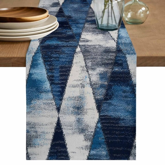 Table Runner Geometric Art Soft Linen Style Table Runner Cloth Impressionist Style Dining Table Decor for Kitchen, Dining Room, Parties, Holiday & Everyday Use 13x36 Inch