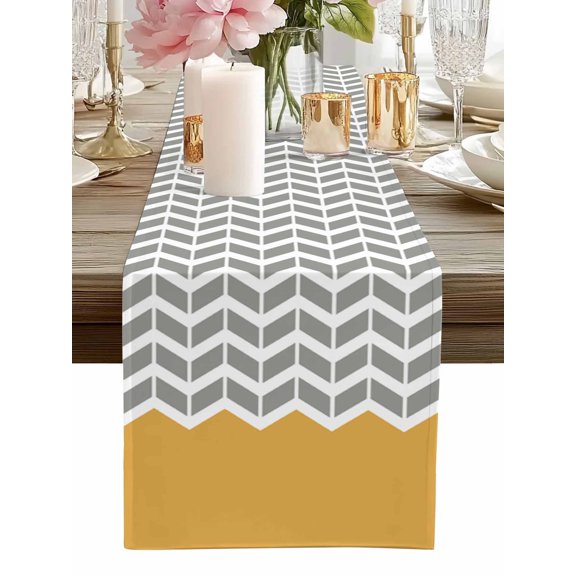 Table Runner Geometric Chevron Orange Table Runners White and Gray Stripes Cotton Linen Dresser Scarf Kitchen Dining Table Decor for Home Dinner Party Decor 13x36 Inch
