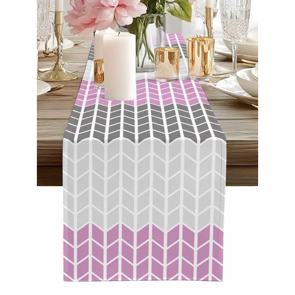 Table Runner Geometric Chevron Purple Table Runners White Stripes Cotton Linen Dresser Scarf Kitchen Dining Table Decor for Home Dinner Party Decor 13x36 Inch