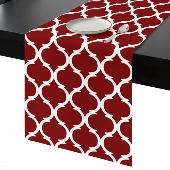 Table Runner Geometric Moroccan Decorative Dining Table Runner Moroccan Trellis Design Red Kitchen Table Decoration for Home, Holiday and Party Use 13x90 Inch