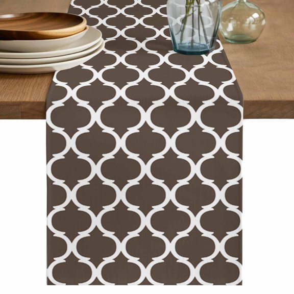 Table Runner Geometric Morocco Pattern Soft Linen Style Table Runner Cloth Brown Abstract Dining Table Decor for Kitchen, Dining Room, Parties, Holiday & Everyday Use 13x90 Inch