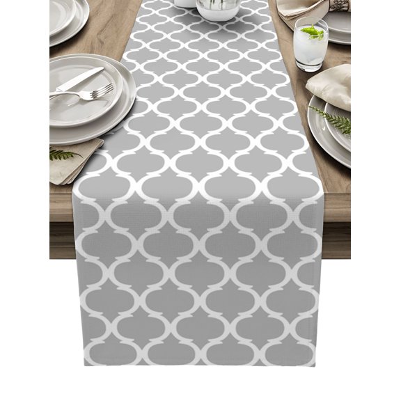 Table Runner Geometric Morocco Pattern Table Decoration for Kitchen Dinning Gray Abstract Table Decoration for Indoor Outdoor Party Wedding Decor 13x72 Inch