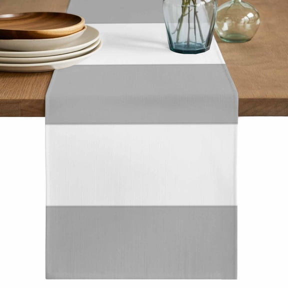 Table Runner Geometric Pattern Soft Linen Style Table Runner Cloth Grey Line Stripe Simple Style Dining Table Decor for Kitchen, Dining Room, Parties, Holiday & Everyday Use 13x36 Inch