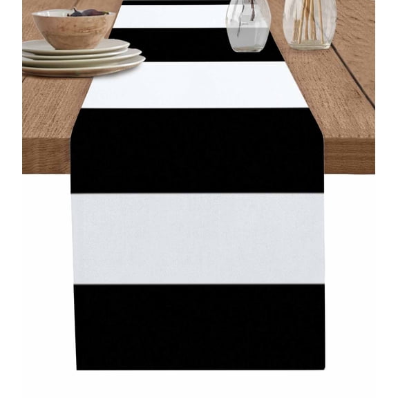 Table Runner Geometric Pattern Table Decoration for Kitchen Dinning Black Line Stripe Simple Style Table Decoration for Indoor Outdoor Party Wedding Decor 13x72inch