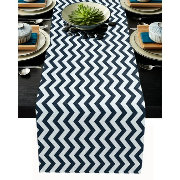 Table Runner Geometric Pattern Table Decoration for Kitchen Dinning Chevron Blue Striped Table Decoration for Indoor Outdoor Party Wedding Decor 13x90inch