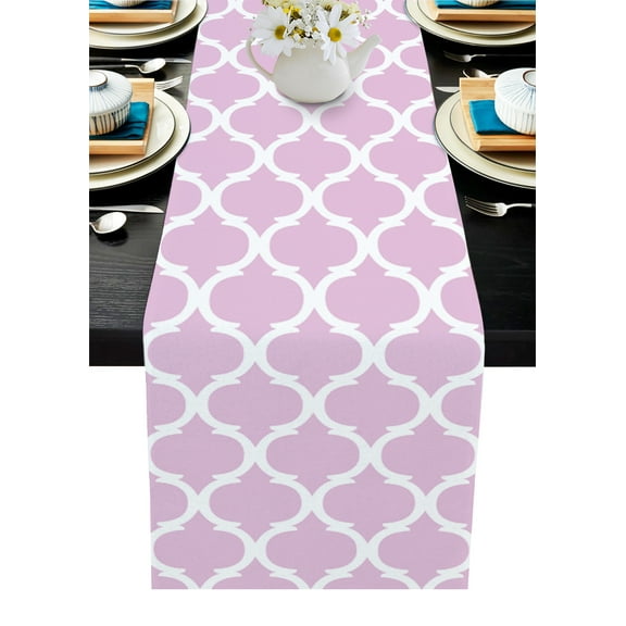 Table Runner Geometric Pattern Trellis Table Decoration for Kitchen Dinning Morocco Style Pink Table Decoration for Indoor Outdoor Party Wedding Decor 13x90inch