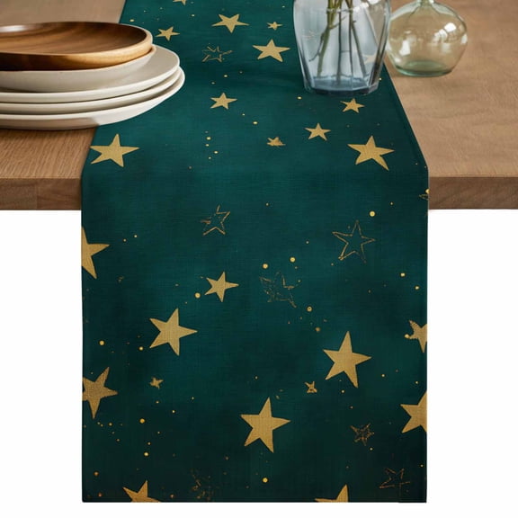 Table Runner Gold Star Soft Linen Style Table Runner Cloth Dream Sky Dining Table Decor for Kitchen, Dining Room, Parties, Holiday & Everyday Use 13x36 Inch