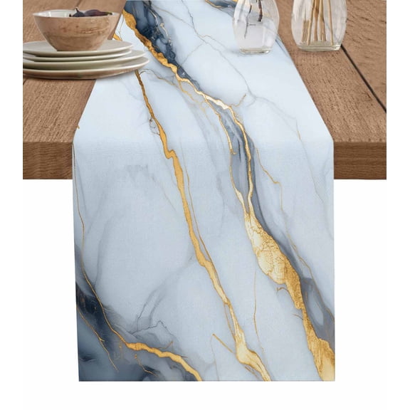 Table Runner Gold White Table Decoration for Kitchen Dinning Marble Design Table Decoration for Indoor Outdoor Party Wedding Decor 13x72inch