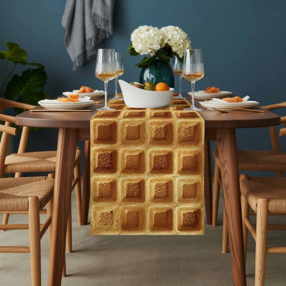 Table Runner Golden Crispy Waffles Texture Dresser Scarves 13x36 Inch,Linen Table Runners American Country Style Tablerunner for Home Dining Indoor Outdoor Wedding Party Tabletop Decor