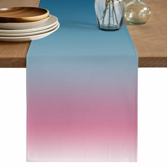 Table Runner Gradient Pink Soft Linen Style Table Runner Cloth Blue Dining Table Decor for Kitchen, Dining Room, Parties, Holiday & Everyday Use 13x36 Inch