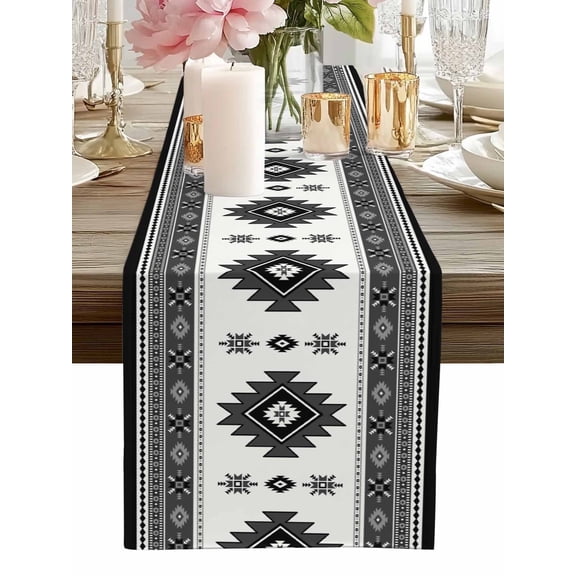 Table Runner Gray Bohemian Table Runners Southwest Tribal Aztec Boho Cotton Linen Dresser Scarf Kitchen Dining Table Decor for Home Dinner Party Decor 13x36 Inch