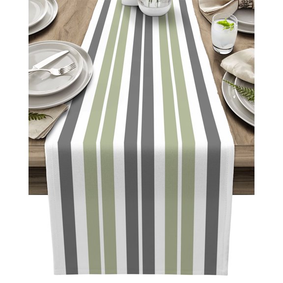 Table Runner Gray Green Table Decoration for Kitchen Dinning Stripe Table Decoration for Indoor Outdoor Party Wedding Decor 13x90inch