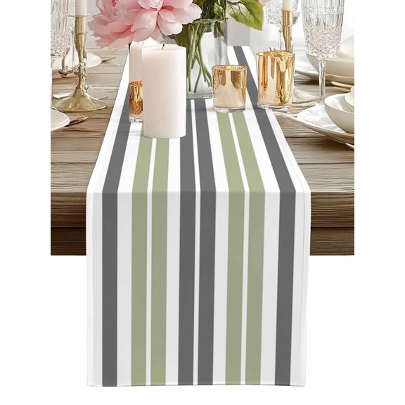 Table Runner Gray Green Table Runners Stripe Cotton Linen Dresser Scarf Kitchen Dining Table Decor for Home Dinner Party Decor 13x36 Inch