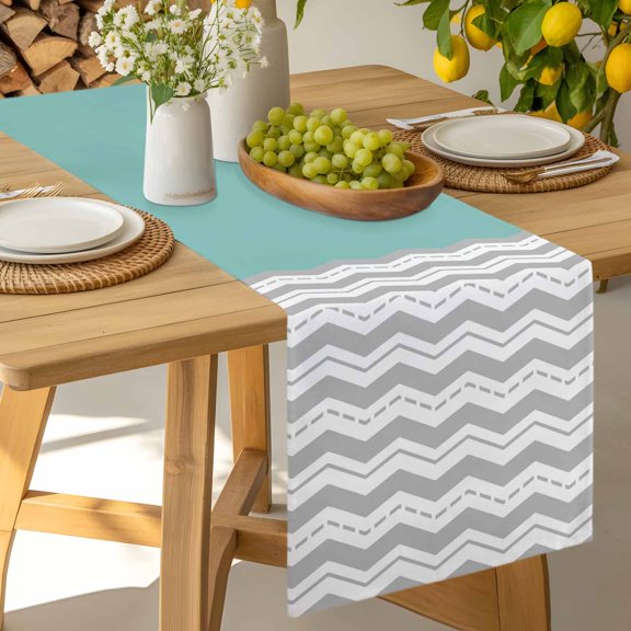 Table Runner Gray Ripple Zigzag Chevron Dresser Scarves 13x36 Inch,Linen Table Runners Teal Watercolor Tablerunner for Home Dining Indoor Outdoor Wedding Party Tabletop Decor