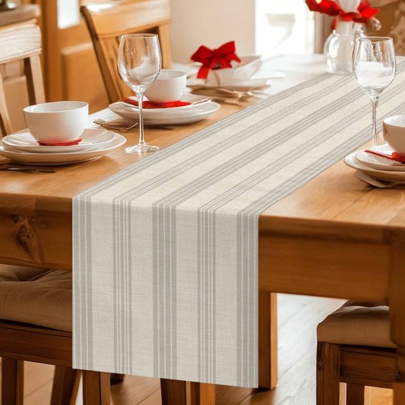 Table Runner Gray Stripes Burlap Dresser Scarves 13x36 Inch,Linen Table Runners Rustic Linen Flax Minimalist Tablerunner for Home Dining Indoor Outdoor Wedding Party Tabletop Decor