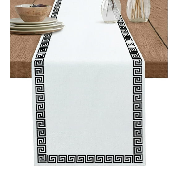 Table Runner Greek Key Design Table Decoration for Kitchen Dinning Geometric Black White Table Decoration for Indoor Outdoor Party Wedding Decor 13x72inch