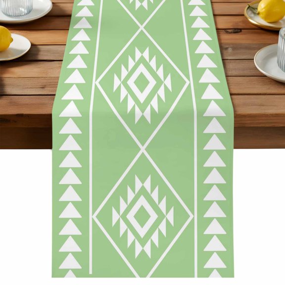 Table Runner Green Bohemian Geometric Table Runners Boho Tribal Arrows Cotton Linen Dresser Scarf Kitchen Dining Table Decor for Holiday Party Decor 13x36 Inch