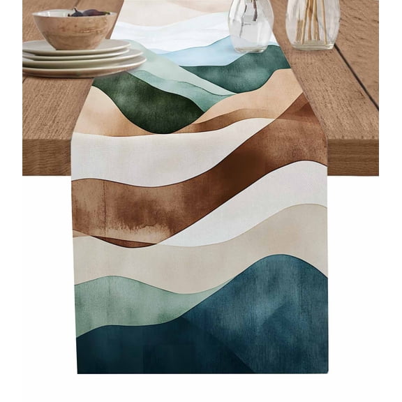 Table Runner Green Brown Mountain Table Decoration for Kitchen Dinning Abstract Art Table Decoration for Indoor Outdoor Party Wedding Decor 13x90inch