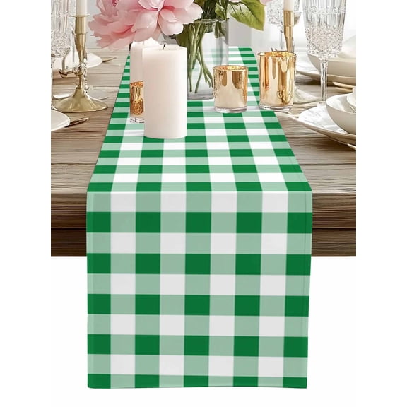 Table Runner Green Buffalo Check Plaid Table Runners Farmhouse Style Cotton Linen Dresser Scarf Kitchen Dining Table Decor for Home Dinner Party Decor 13x36 Inch