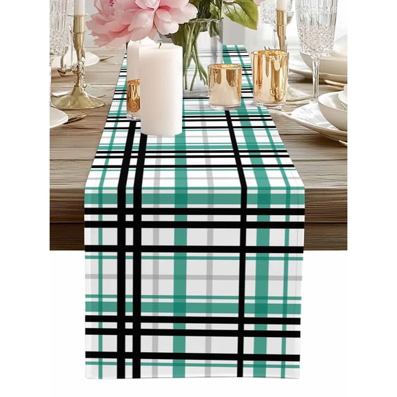 Table Runner Green Buffalo Plaid Table Runners Black Check Stripe Cotton Linen Dresser Scarf Kitchen Dining Table Decor for Home Dinner Party Decor 13x36 Inch