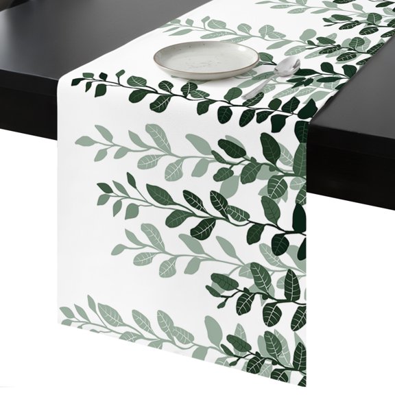 Table Runner Green Eucalyptus Leaves Decorative Dining Table Runner Nature Plant Branch Kitchen Table Decoration for Home, Holiday and Party Use 13x36 Inch