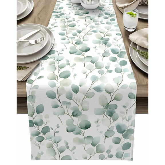 Table Runner Green Eucalyptus Leaves Table Decoration for Kitchen Dinning Plant Branch Table Decoration for Indoor Outdoor Party Wedding Decor 13x72inch