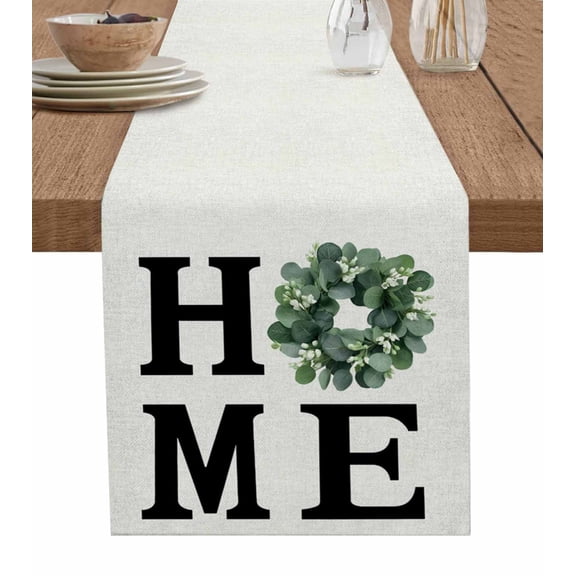 Table Runner Green Eucalyptus Leaves Wreath Table Decoration for Kitchen Dinning Home Wood Table Decoration for Indoor Outdoor Party Wedding Decor 13x72inch