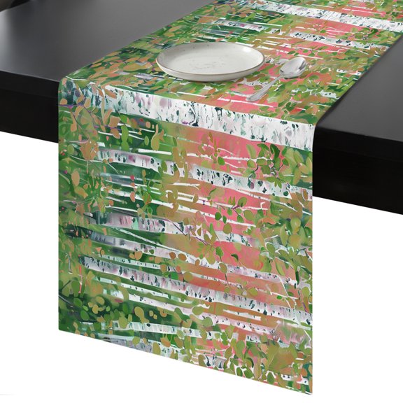Table Runner Green Forest Plant Decorative Dining Table Runner Tree Illustration Pink Kitchen Table Decoration for Home, Holiday and Party Use 13x36 Inch