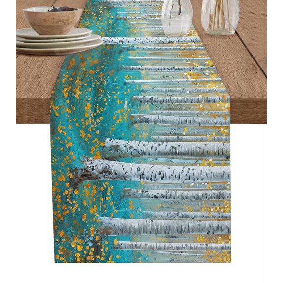 Table Runner Green Forest Plant Table Decoration for Kitchen Dinning Tree Illustration Yellow Table Decoration for Indoor Outdoor Party Wedding Decor 13x72 Inch