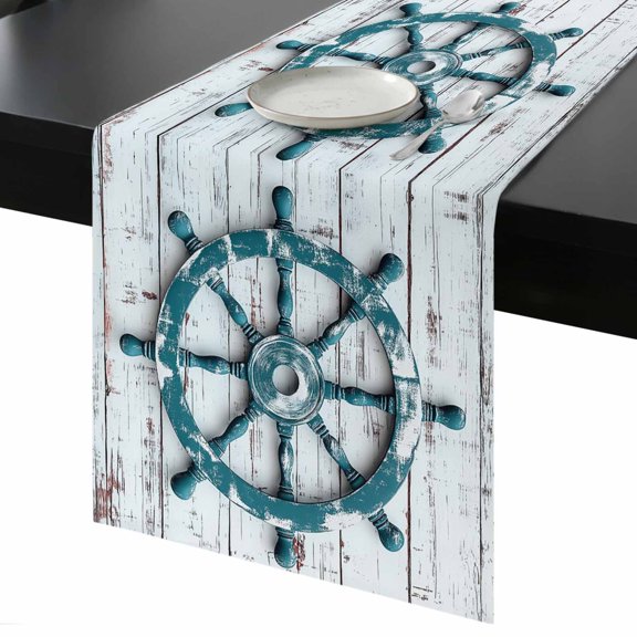 Table Runner Green Gray Rubber Decorative Dining Table Runner Wood Grain Kitchen Table Decoration for Home, Holiday and Party Use 13x36 Inch