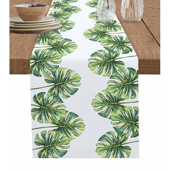Table Runner Green Leaf Table Decoration for Kitchen Dinning Watercolor Plant Table Decoration for Indoor Outdoor Party Wedding Decor 13x72 Inch
