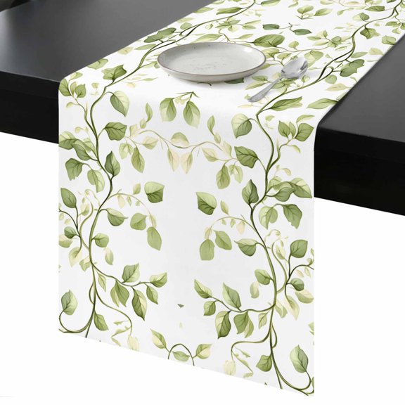Table Runner Green Leaf Vine Decorative Dining Table Runner Spring Plant Kitchen Table Decoration for Home, Holiday and Party Use 13x36 Inch