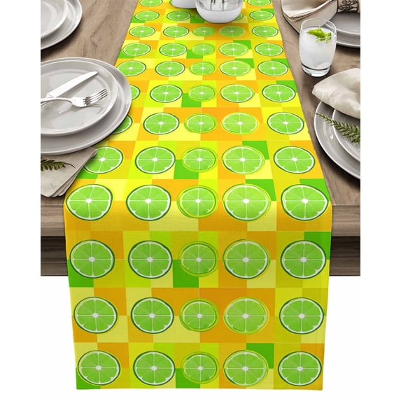 Table Runner Green Lemon Fruit Table Decoration for Kitchen Dinning Yellow Modern Art Table Decoration for Indoor Outdoor Party Wedding Decor 13x90inch