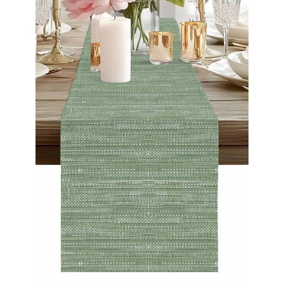 Table Runner Green Linen Weave Texture Table Runners Solid Color Cotton Linen Dresser Scarf Kitchen Dining Table Decor for Holiday Party Home Decor 13x36 Inch