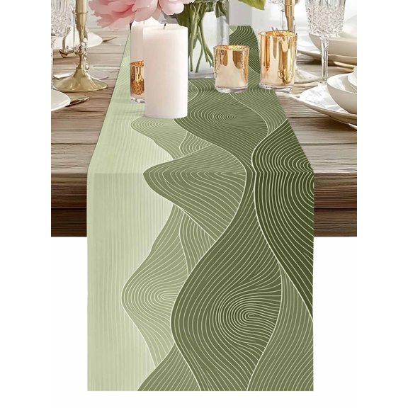 Table Runner Green Mountain Ridges Table Runners Topographic Lines Peaks Cotton Linen Dresser Scarf Kitchen Dining Table Decor for Holiday Party Home Decor 13x36 Inch