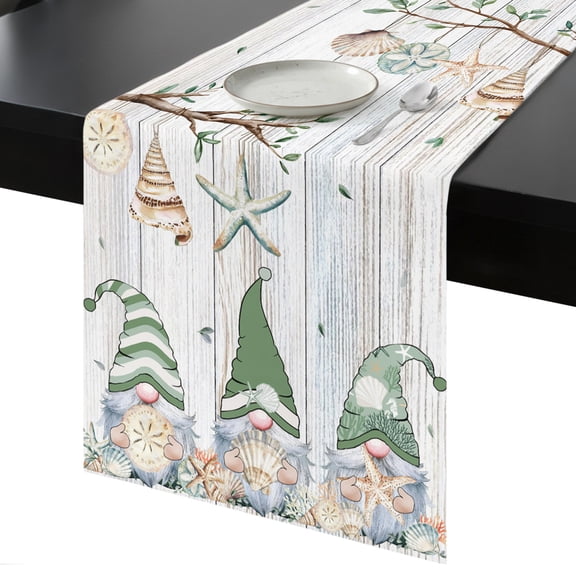 Table Runner Green Ocean Gnome Decorative Dining Table Runner Marine Life Branch Wood Kitchen Table Decoration for Home, Holiday and Party Use 13x36 Inch