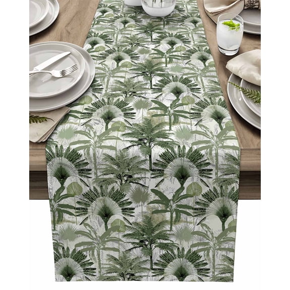 Table Runner Green Palm Leaves Table Decoration for Kitchen Dinning Hand Drawn Plant Table Decoration for Indoor Outdoor Party Wedding Decor 13x72inch