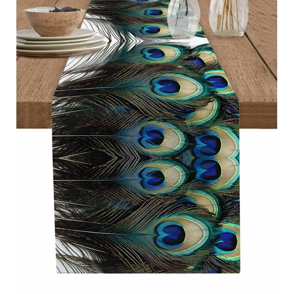 Table Runner Green Peacock Feather Table Decoration for Kitchen Dinning Abstract Modern Art Table Decoration for Indoor Outdoor Party Wedding Decor 13x72inch
