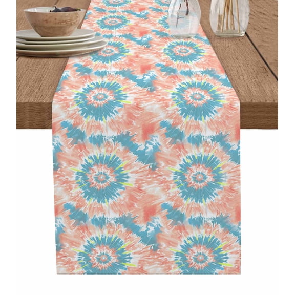 Table Runner Green Teal Tie Dye Table Decoration for Kitchen Dinning Boho Abstract Art Table Decoration for Indoor Outdoor Party Wedding Decor 13x72inch