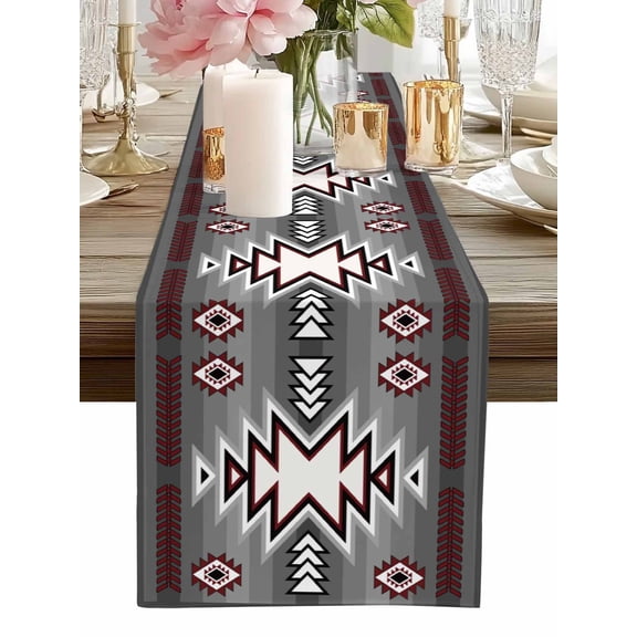 Table Runner Grey Boho Table Runners Bohemian Southwest Tribe Art Cotton Linen Dresser Scarf Kitchen Dining Table Decor for Home Dinner Party Decor 13x36 Inch