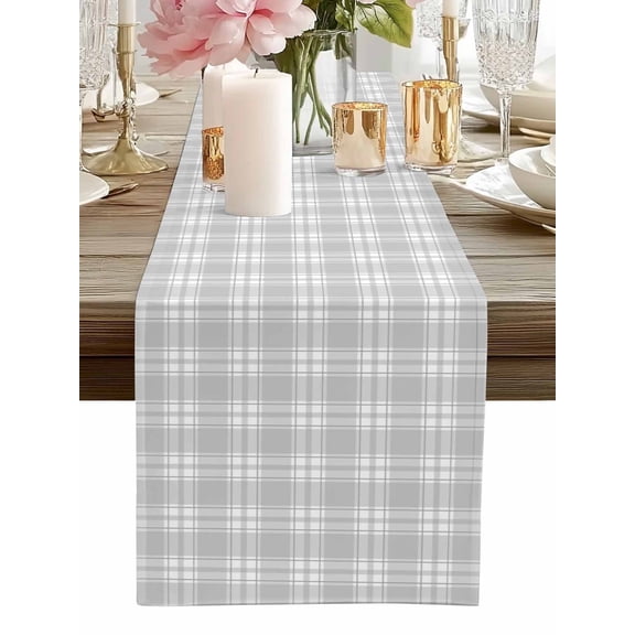 Table Runner Grey Buffalo Plaid Table Runners Classic Checked Cotton Linen Dresser Scarf Kitchen Dining Table Decor for Home Dinner Party Decor 13x36 Inch