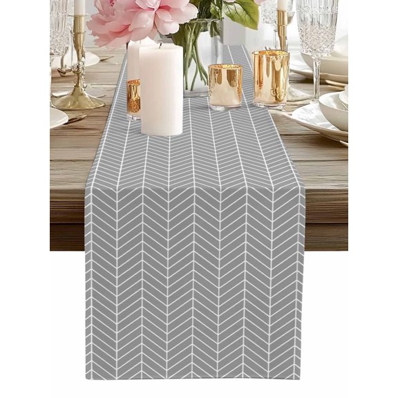 Table Runner Grey Chevron Stripes Table Runners Modern Geometric Texture Cotton Linen Dresser Scarf Kitchen Dining Table Decor for Home Dinner Party Decor 13x36 Inch